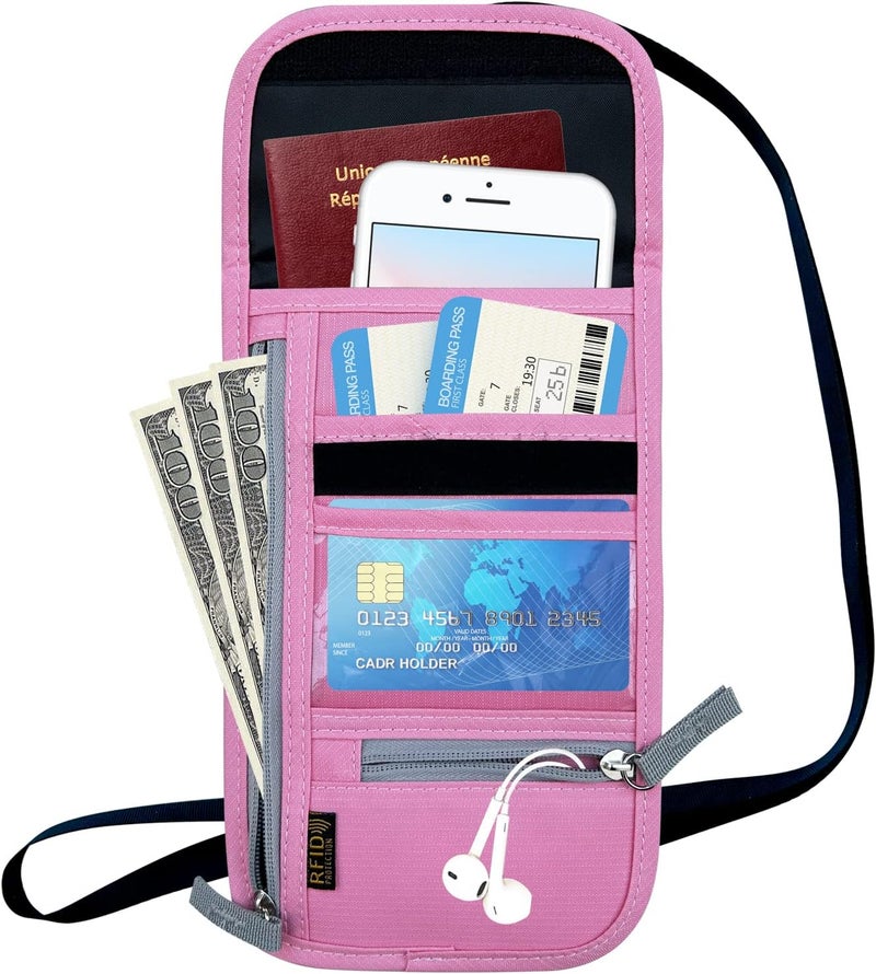 Jonyee Travel Neck Wallet, RFID Blocking Passport Holder with Adjustable Neck Strap for Men and Women to Keep Cash, Credit Cards and Travel Documents Safe - Pink - Image 5